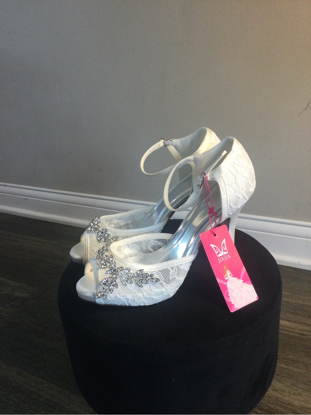 White Lace Peep-Toe Ankle-Strap Heels